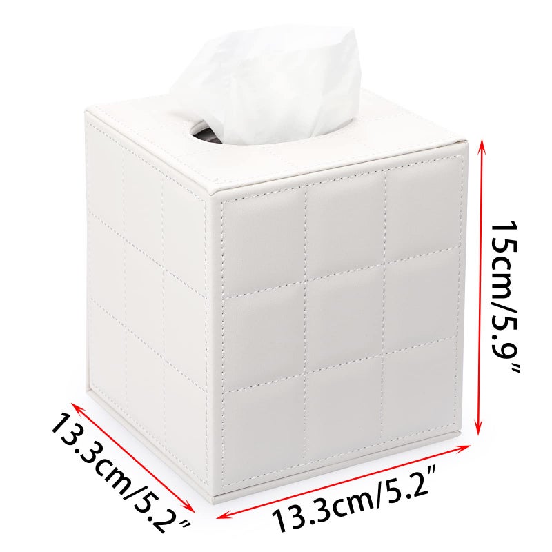 Sumnacon Square Leather Tissue Box Cover - Stylish Cube Tissue Box Holder with Magnetic Bottom, Decorative PU Tissue Box for Vanity Dresser Night Stand Table Countertop Home Office Car, Grid White - Image 3